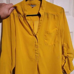 Long Sleeve Sheer Yellow Blouse (S)